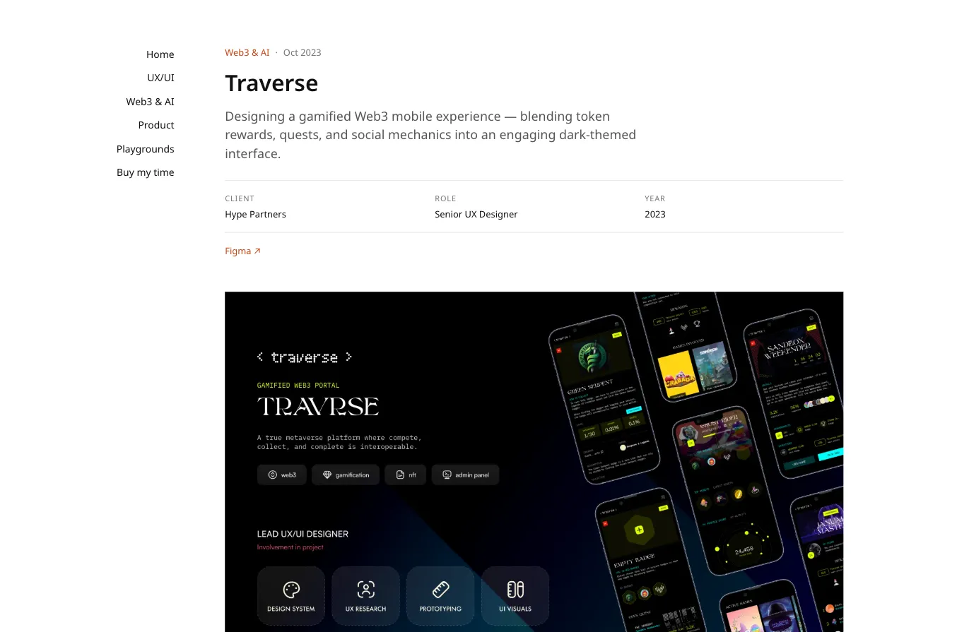 Traverse case study before the fix: a near-black product screenshot sits directly on the white page with no frame.